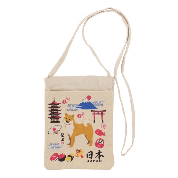 ミニショルダーバッグ もてなししばた 柴犬 犬 日本 寿司 富士山 だるま 桜 ナチュラル 24x17.5cm / ファッション バッグ・財布