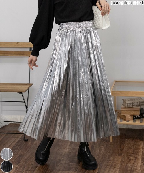 Metallic pleated cheap skirt wholesale