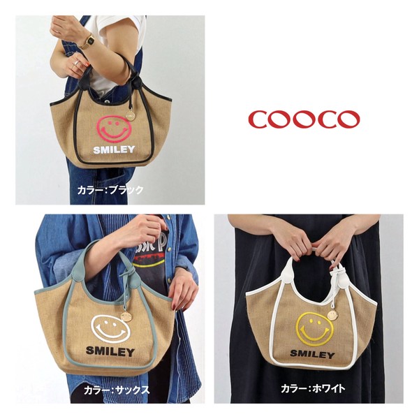 予約商品 新作 2024 クーコ COOCO SMILEY 麻×ブラシ刺繍 トートバッグ / ファッション バッグ・財布