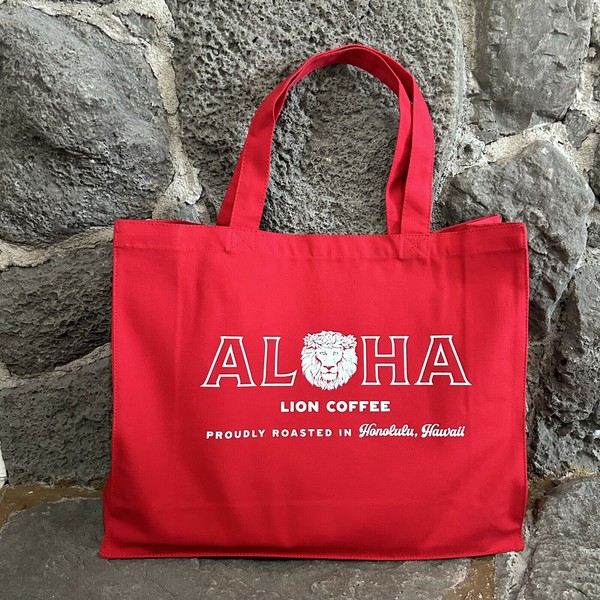LION COFFEE ALOHA ロゴ トートバッグL レッドの商品ページ｜卸