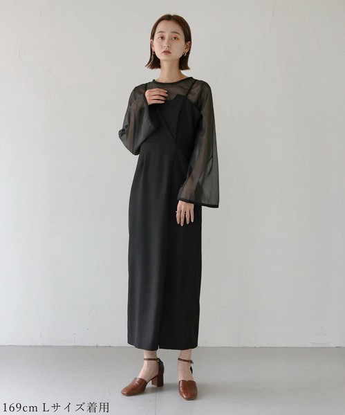 【CLEIO】クレイオ タイトキャミワンピース シースルーセット　アイボリー　白 SALE】-オケージョン/結婚式- タイトキャミワンピース