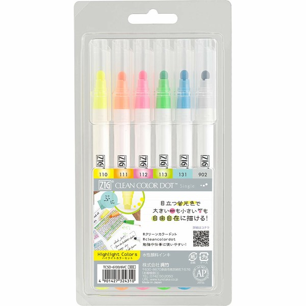 Marker/Highlighter Single Dot ZIG 6-color sets | Import