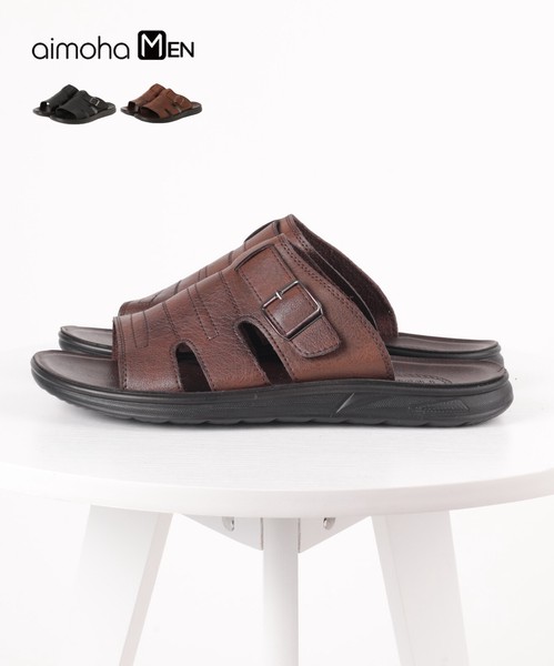 aimoha MEN PUサンダル メンズ 夏 シンプル ベーシック 歩きやすい 合成皮革 / ファッション 靴 サンダル・ミュール