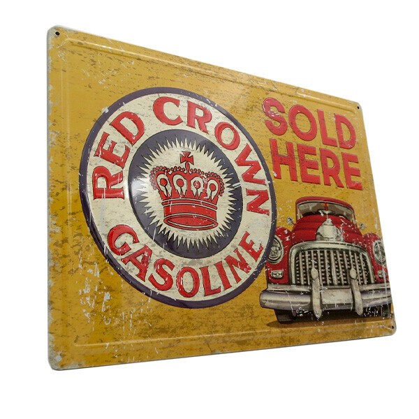 素晴らしい品質 エンボス メタルサイン RED CROWN GASOLINE 【レッド クラウン コレクション