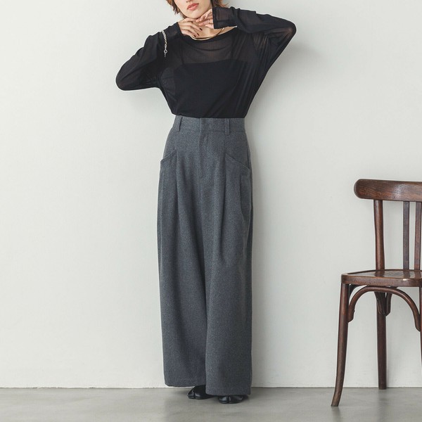 ウール混フランネル タックワイドパンツ 2024新作 A/Wの商品
