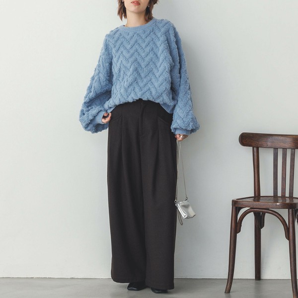 ウール混フランネル タックワイドパンツ 2024新作 A/Wの商品