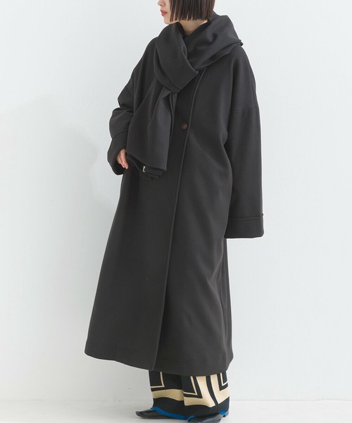 terrace フェイクウールビックストール付ノーカラーロングコート