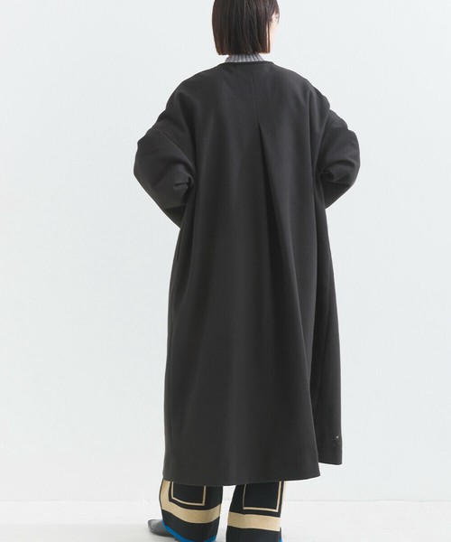 フェイクウールビックストール付ノーカラーロングコートの商品