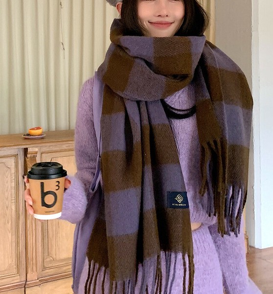 Stole Check Pattern Large Size Scarf Unisex Stole 5-colors Autumn/Winter |  Import Japanese products at wholesale prices - SUPER DELIVERY