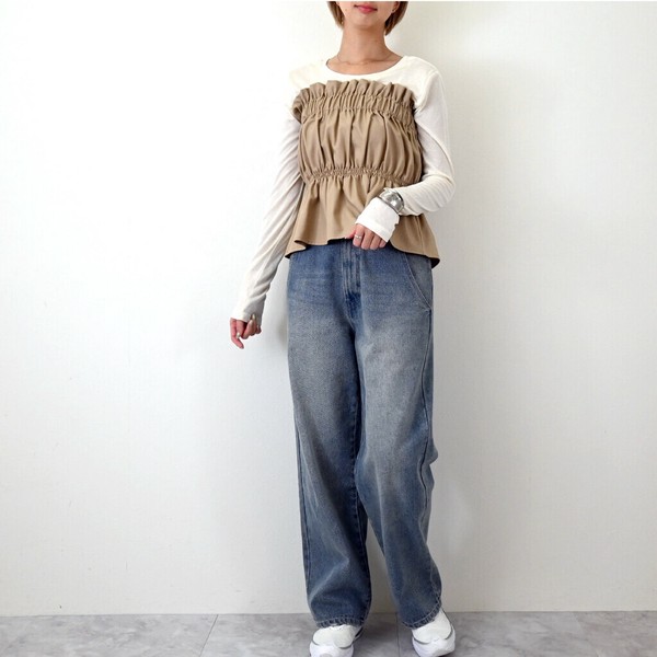 ◎再入荷◎【2025新作】リネンタッチ ギャザー ベアトップ(32368