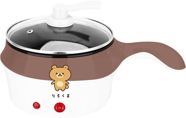 【新品】りるくま　電気　マルチ　片手鍋　グリル鍋　煮る　焼く　炒める　電気で作る グリル鍋 電気鍋 1人用 2人用 ガラス蓋付き 1台6役 炊飯器