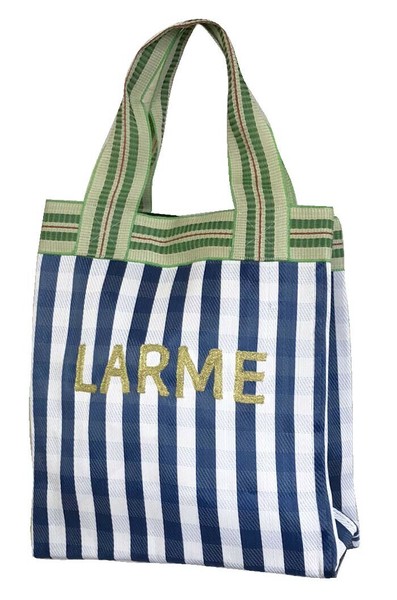 ストライプデザイン トートバッグ T R刺繍 beej（ビージ）の「【別注】＜beej＞ストライプ 刺繍 トート