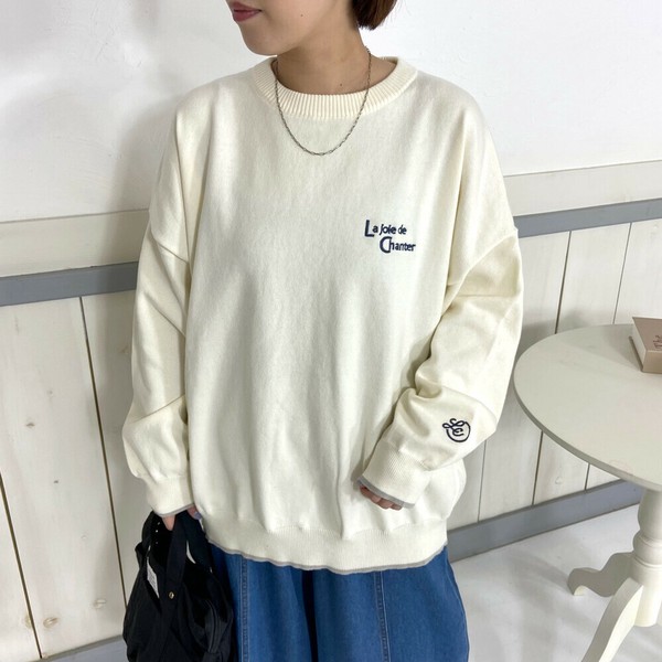 即納【2025新作】ロゴ刺繍プルオーバー ニット 春夏 ゆったり