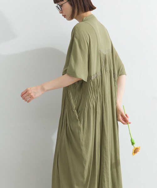 ストレッチコットンワンピース Gauze#(ガーゼ)コットンスウィッチングギャザーワンピースドレス