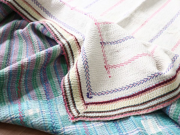 カンタキルトヴィンテージ刺し子刺繍布マルチカバー