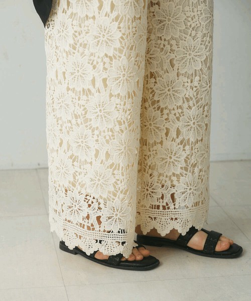 【新品☆】BouJeloud ケミカルレースパンツ ホワイト SALE】ケミカルレースパンツ◇総レースが美しく映えるレース