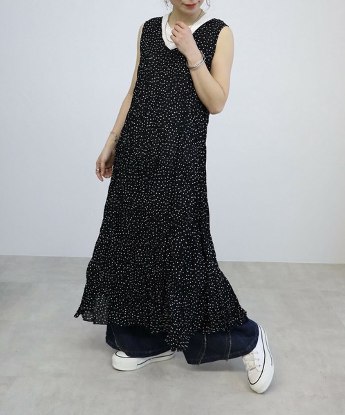 Vネックノースリーブ・プリントワンピースchouchou(シュシュ Vネックノースリーブ・プリントワンピースchouchou(シュシュ