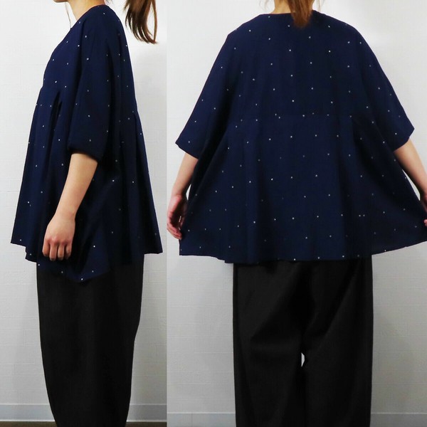 2025新作】綿ローン(ドット部分ラメ刺繍) スキッパーチュニック
