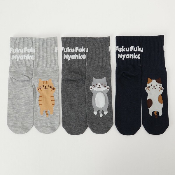 【全品送料無料】 ふくふくにゃんこ 猫/ギフト/靴下 バックロゴクルーソックス 小物