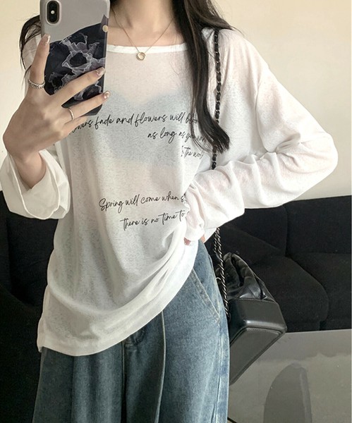 T-shirt Long T-shirt Printed Sheer | Import Japanese