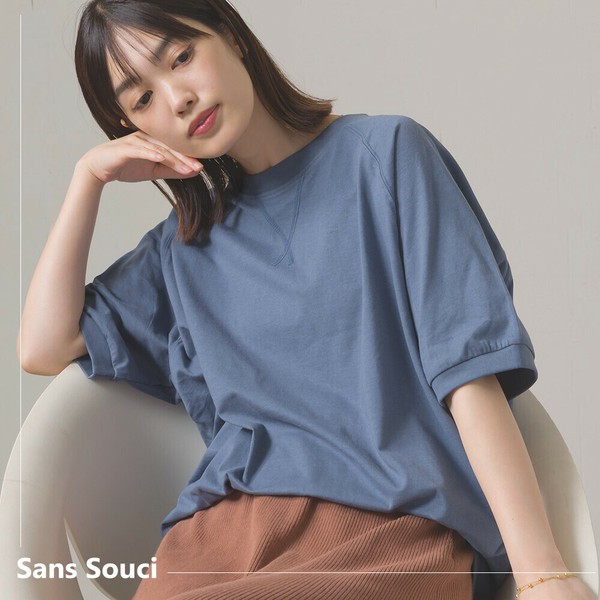 プルオーバー半袖　Lサイズ ＋5㎝ リバティ・ライラック アイボリー 大きいサイズ 美ラクRUタッチフロントリボンプルオーバー（接触