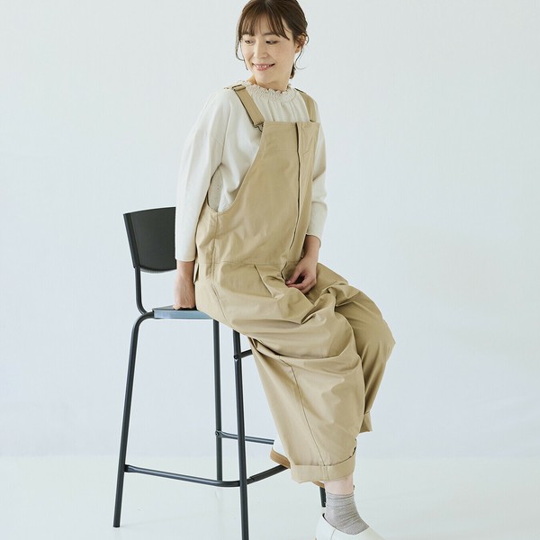 2025 新作】綿ツイルオーバーオール ゆったり綿100 前ファスナー