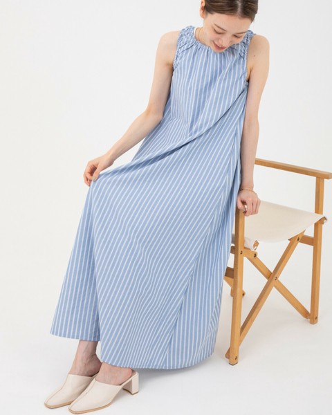 ワンピース Striped Cotton Sleeveless Dress Casual Dress Sleeveless Dress Stripe Cotton Back Open [S/S