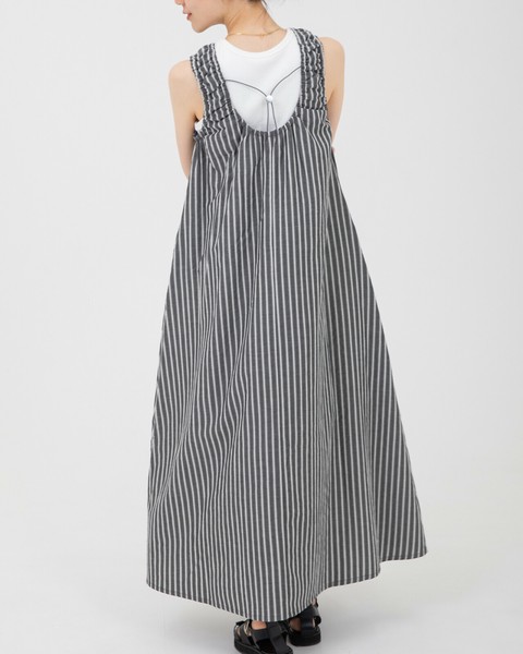 ワンピース Striped Cotton Sleeveless Dress Casual Dress Sleeveless Dress Stripe Cotton Back Open [S/S