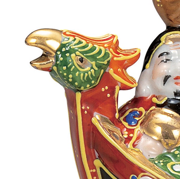 日本の伝統工芸品【九谷焼】 6号七福神宝船 盛 台・敷物・立札付