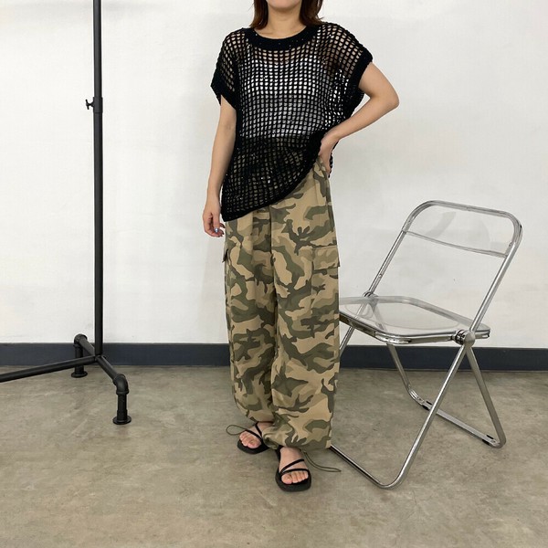 迷彩 カーゴフレアパンツ 即納【2025新作】迷彩カーゴパンツ カモフラ ワイド イージー