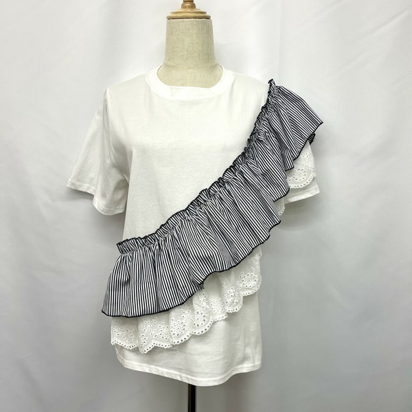 ちゅんページ T-shirt T-Shirt Stripe Cotton Woven Fabric Cut-and-sew