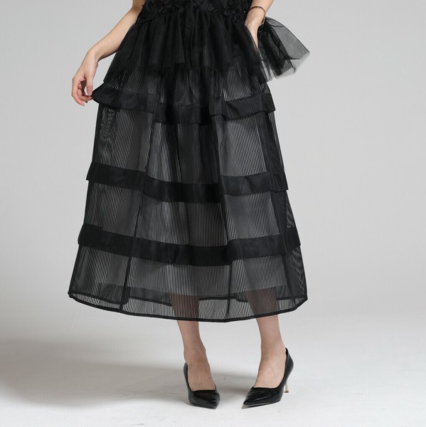 すみてぃ様 Skirt Sheer Stripe Tiered Long Skirt | Import Japanese