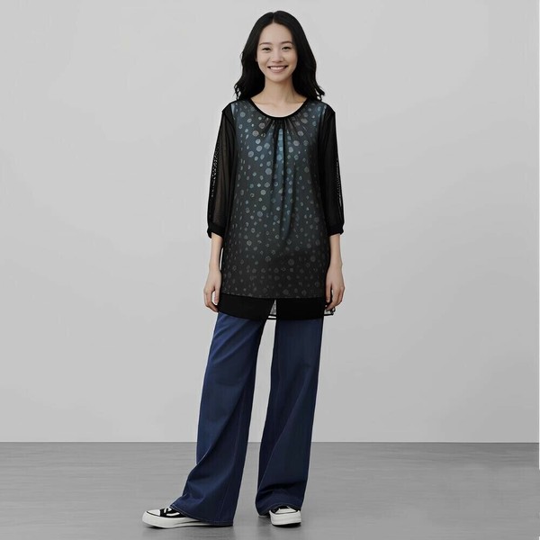 トップス taki sama T-shirt Tunic Half Sleeve Polka Dot Cut-and-sew | Import