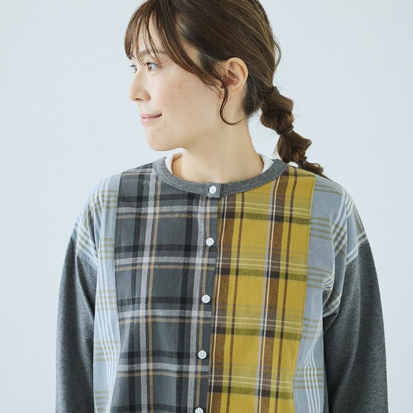 LISA パッチワークビスチェ ダークグレー　y2k パッチワークレース前後2WAY衿デザインTOPS《2025Autumn catalog