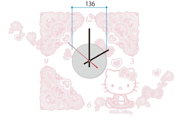 ステッカー+時計でお部屋をコーディネイト ウォールデコクロック/Hello Kitty(ハローキティ) レース / 家具・インテリア 掛置時計 掛時計
