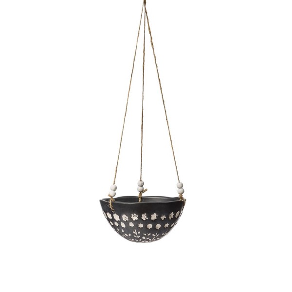 Creative Co-Op Home ハンギングプランターDolomite Hanging Planter w/ Small Floral Pattern / 生活雑貨 ガーデニング・エクステリア