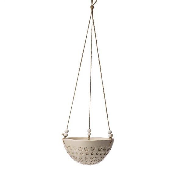 Creative Co-Op Home ハンギングプランターDolomite Hanging Planter w/ Small Floral Pattern / 生活雑貨 ガーデニング・エクステリア