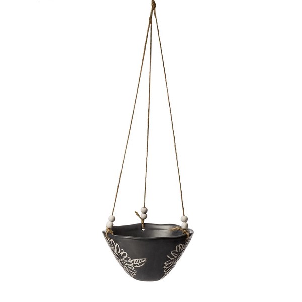 Creative Co-Op Home ハンギングプランターDolomite Hanging Planter w/ Floral Pattern Blue / 生活雑貨 ガーデニング・エクステリア