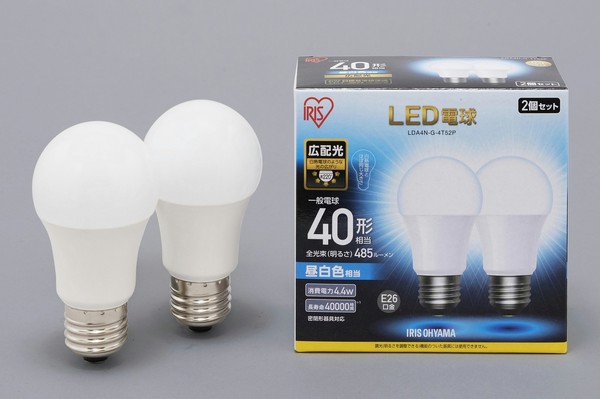 アイリスオーヤマ 照明 LED電球 LED電球 E26 2P 広配光タイプ 昼白色 40形相当(485lm) / 電化製品 生活家電 ライト・照明 電球・蛍光灯