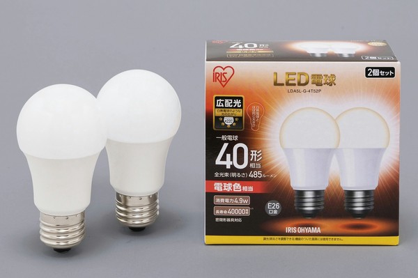 アイリスオーヤマ 照明 LED電球 LED電球 E26 2P 広配光タイプ 電球色 40形相当(485lm) / 電化製品 生活家電 ライト・照明 電球・蛍光灯