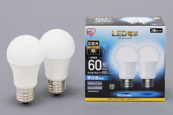 アイリスオーヤマ 照明 LED電球 LED電球 E26 2 P広配光タイプ 昼白色 60形相当(810lm) / 電化製品 生活家電 ライト・照明 電球・蛍光灯