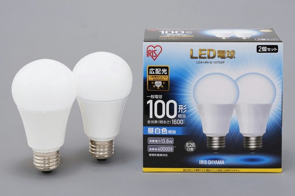 アイリスオーヤマ 照明 LED電球 LED電球 E26 2P 広配光タイプ 昼白色 100形相当(1600lm) / 電化製品 生活家電 ライト・照明 電球・蛍光灯