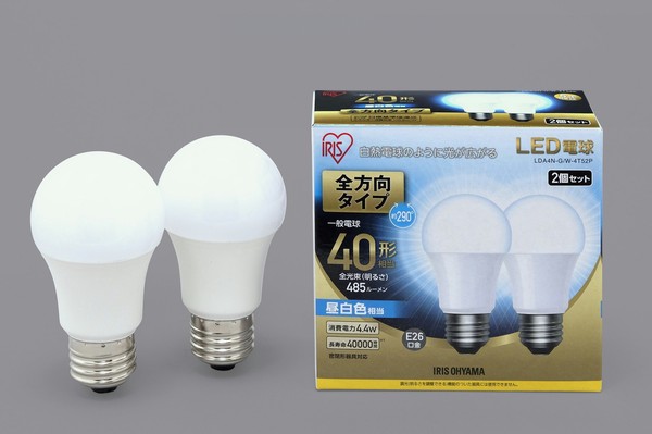 アイリスオーヤマ 照明 LED電球 LED電球 E26 2P 全方向タイプ 昼白色 40形相当(485lm) / 電化製品 生活家電 ライト・照明 電球・蛍光灯