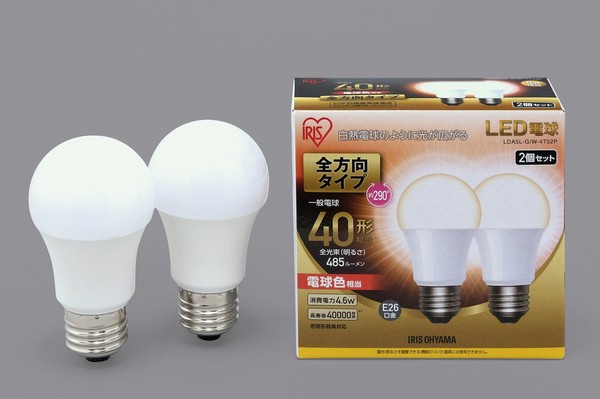 アイリスオーヤマ 照明 LED電球 LED電球 E26 2P 全方向タイプ 電球色 40形相当(485lm) / 電化製品 生活家電 ライト・照明 電球・蛍光灯