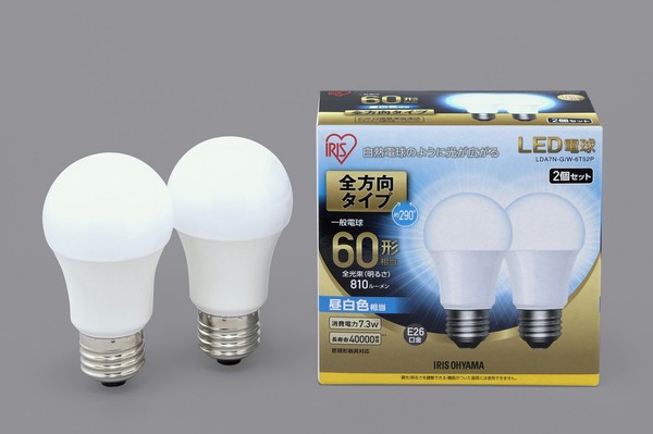 アイリスオーヤマ 照明 LED電球 LED電球 E26 2P 全方向タイプ 昼白色 60形相当(810lm) / 電化製品 生活家電 ライト・照明 電球・蛍光灯