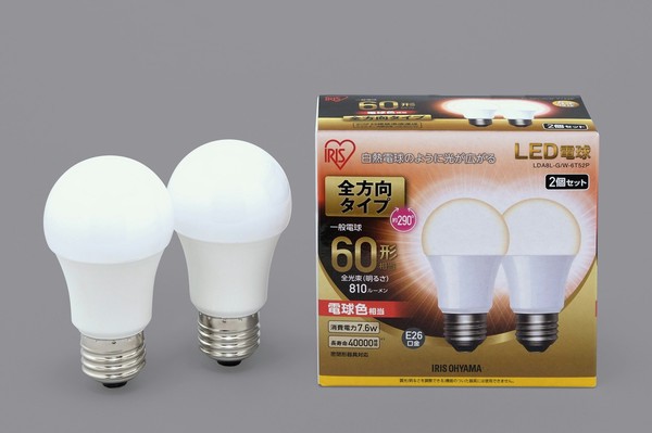 アイリスオーヤマ 照明 LED電球 LED電球 E26 2P 全方向タイプ 電球色 60形相当(810lm) / 電化製品 生活家電 ライト・照明 電球・蛍光灯
