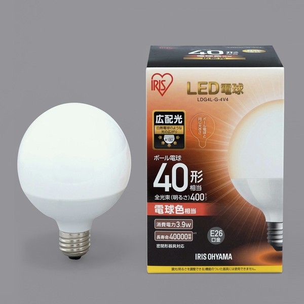 アイリスオーヤマ 照明 LED電球 LED電球 E26 ボール球タイプ 電球色 40形相当(400lm) / 電化製品 生活家電 ライト・照明 電球・蛍光灯