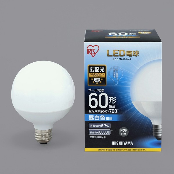 アイリスオーヤマ 照明 LED電球 LED電球 E26 ボール球タイプ 昼白色 60形相当(700lm) / 電化製品 生活家電 ライト・照明 電球・蛍光灯
