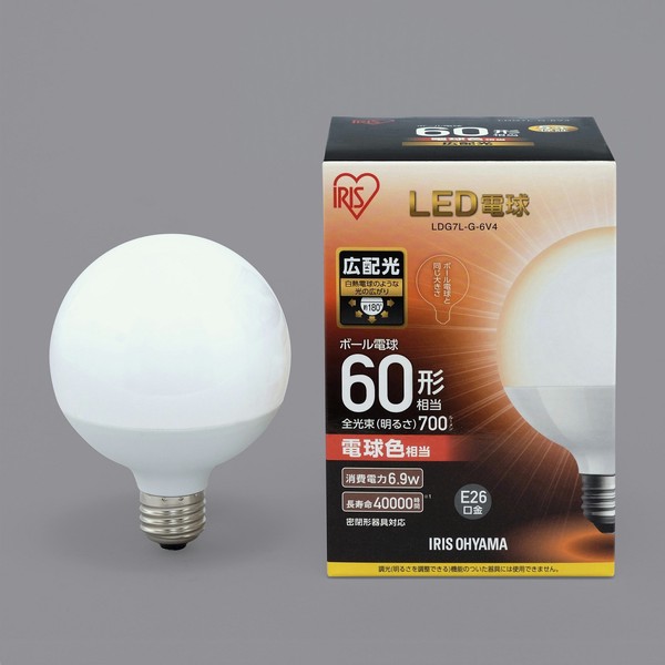 アイリスオーヤマ 照明 LED電球 LED電球 E26 ボール球タイプ 電球色 60形相当(700lm) / 電化製品 生活家電 ライト・照明 電球・蛍光灯