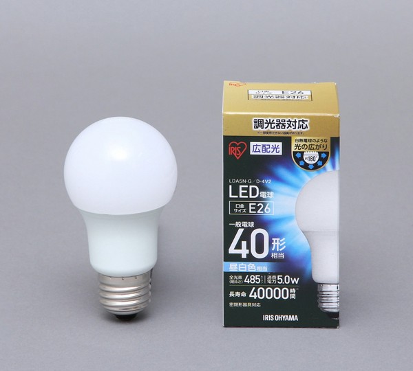 アイリスオーヤマ 照明 LED電球 LED電球広配光 調光 昼白色40形相当(485lm) / 電化製品 生活家電 ライト・照明 電球・蛍光灯